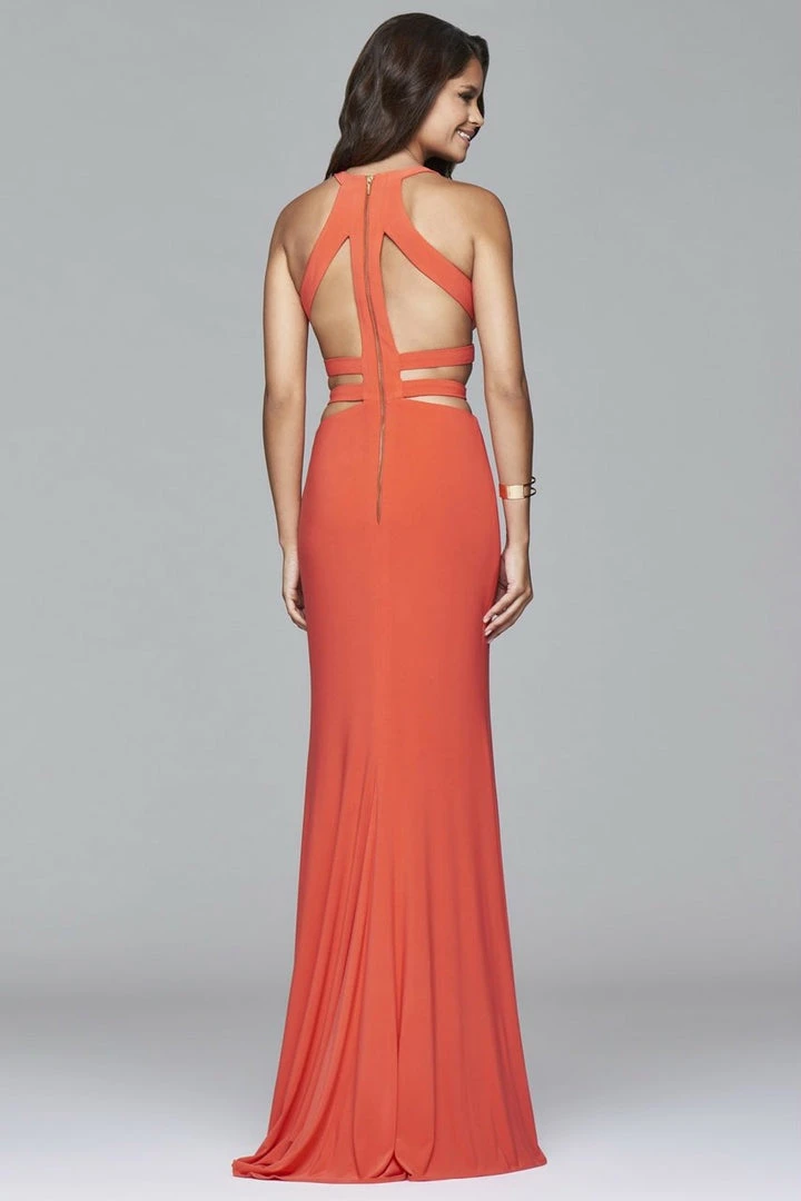 Faviana - 7957 Long Jersey Halter Dress With Zipper Detail 4 Faviana - 7957 Long Jersey Halter Dress With Zipper Detail