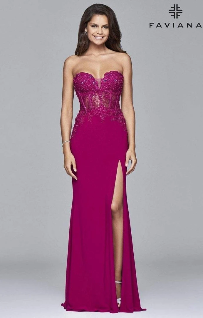 Formal Gowns Faviana 9412 Long Jersey Evening Dress With Sequin Bodice -1 Pc Berry In Size 14W Available 3 Formal Gowns Faviana 9412 Long Jersey Evening Dress With Sequin Bodice -1 Pc Berry In Size 14W Available