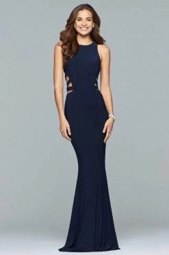 Faviana - Banded Cutout Jersey Sheath Gown 8018 - 1 Pc Wine In Size 2 Available Formal Gowns