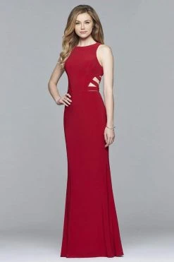 Faviana - Banded Cutout Jersey Sheath Gown 8018 - 1 Pc Wine In Size 2 Available Formal Gowns 7 Faviana - Banded Cutout Jersey Sheath Gown 8018 - 1 Pc Wine In Size 2 Available Formal Gowns
