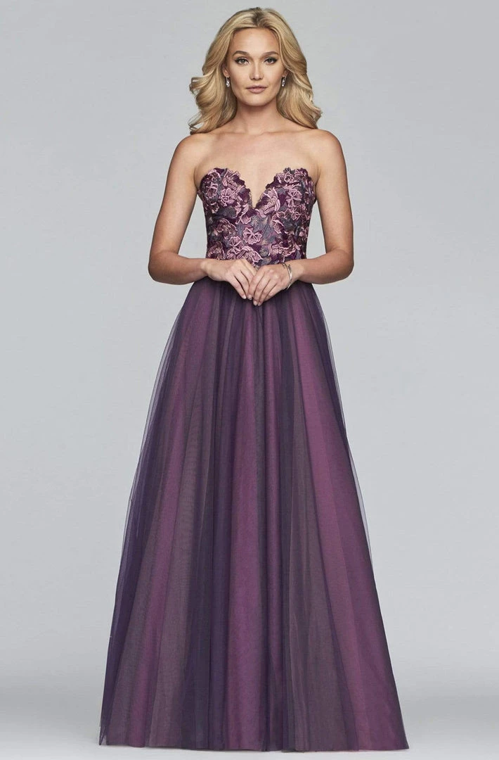 Faviana - Floral Applique Sweetheart A-line Evening Dress S10023 3 Faviana - Floral Applique Sweetheart A-line Evening Dress S10023