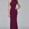 Faviana - Illusion Side Paneled Long Jersey Gown 7943 - 1 Pc Bordeux In Size 6 Available Formal Gowns