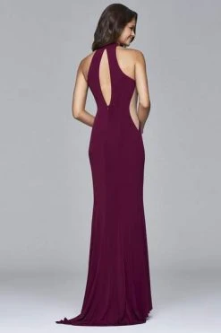 Faviana - Illusion Side Paneled Long Jersey Gown 7943 - 1 Pc Bordeux In Size 6 Available Formal Gowns