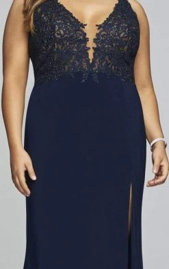 Faviana - Lace Applique V-Neck Jersey Sheath Dress 9463 - 2 Pcs Navy In Size 18W Available Formal Gowns 7 Faviana - Lace Applique V-Neck Jersey Sheath Dress 9463 - 2 Pcs Navy In Size 18W Available Formal Gowns