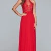 Faviana Formal Gowns- Lace Appliqued Illusion Halter Evening Dress S10203 - 1 Pc Navy In Size 2 Available