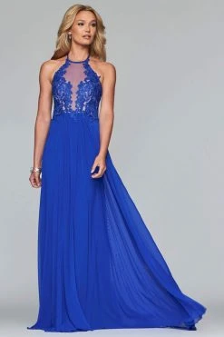 Faviana Formal Gowns- Lace Appliqued Illusion Halter Evening Dress S10203 - 1 Pc Navy In Size 2 Available 11 Faviana Formal Gowns- Lace Appliqued Illusion Halter Evening Dress S10203 - 1 Pc Navy In Size 2 Available