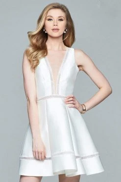 Faviana - Lace V-Neck Mikado Dress 8064