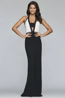 Formal Gowns Faviana - Plunging Halter Bandeau Evening Dress S10236 - 1 Pc Black/Ivory In Size 10 Available 6 Formal Gowns Faviana - Plunging Halter Bandeau Evening Dress S10236 - 1 Pc Black/Ivory In Size 10 Available