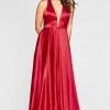 Faviana - Plunging V-Neck Charmeuse A-line Dress S10403 - 1 Pc Red In Size 14 Available 2 Faviana - Plunging V-Neck Charmeuse A-line Dress S10403 - 1 Pc Red In Size 14 Available