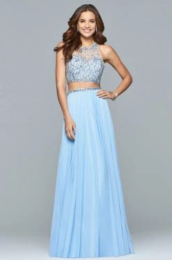 Faviana - S10061 Beaded Two-Piece Chiffon A-line Gown
