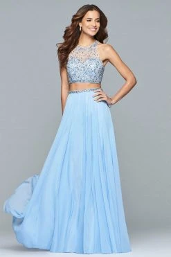 Faviana - S10061 Beaded Two-Piece Chiffon A-line Gown