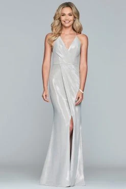 Formal Gowns Faviana - S10215 Halter Metallic Jersey Sheath Dress
