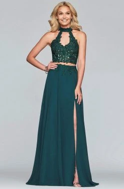Faviana - S10220 Two Piece Lace High Halter Chiffon A-line Dress Formal Gowns