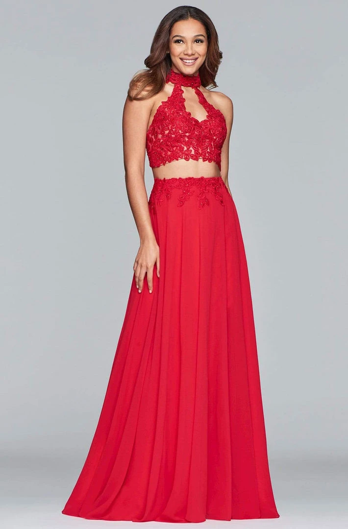 Faviana - S10220 Two Piece Lace High Halter Chiffon A-line Dress Formal Gowns 7 Faviana - S10220 Two Piece Lace High Halter Chiffon A-line Dress Formal Gowns