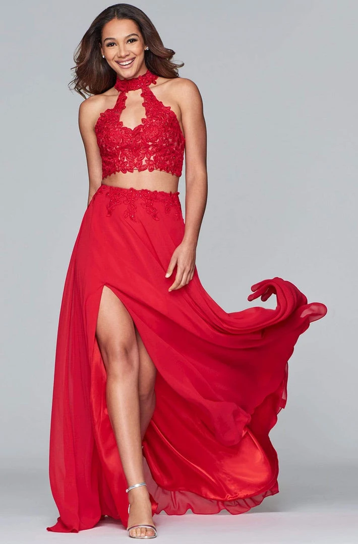 Faviana - S10220 Two Piece Lace High Halter Chiffon A-line Dress Formal Gowns 9 Faviana - S10220 Two Piece Lace High Halter Chiffon A-line Dress Formal Gowns