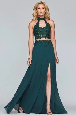 Faviana - S10220 Two Piece Lace High Halter Chiffon A-line Dress Formal Gowns 12 Faviana - S10220 Two Piece Lace High Halter Chiffon A-line Dress Formal Gowns