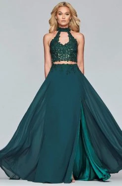 Faviana - S10220 Two Piece Lace High Halter Chiffon A-line Dress Formal Gowns 13 Faviana - S10220 Two Piece Lace High Halter Chiffon A-line Dress Formal Gowns