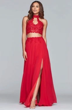 Faviana - S10220 Two Piece Lace High Halter Chiffon A-line Dress Formal Gowns 17 Faviana - S10220 Two Piece Lace High Halter Chiffon A-line Dress Formal Gowns
