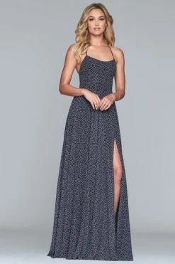 Faviana - S10238 Dotted Chiffon Halter A-line Dress With Slit