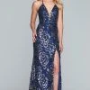 Faviana - S10282 Sequined Rosette Motif High Slit Gown Formal Gowns