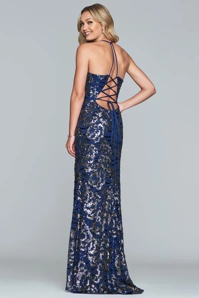 Faviana - S10282 Sequined Rosette Motif High Slit Gown Formal Gowns 5 Faviana - S10282 Sequined Rosette Motif High Slit Gown Formal Gowns