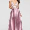 Formal Gowns Faviana - S10442 Embroidered Floral Applique Long Dress - 1 Pc Deep Mauve In Size 8 Available