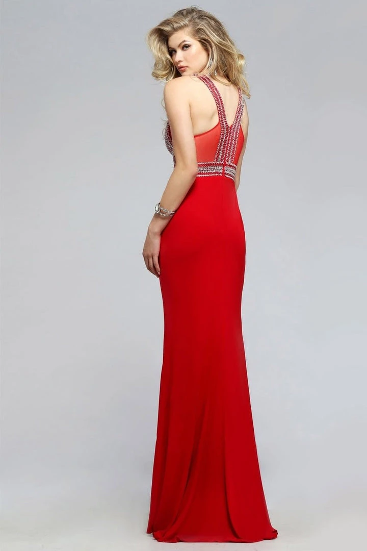 Faviana - S7805 Eye-Catching Jersey Dress With Plunging Neckline - 1 Pc Red In Size 4 Available 4 Faviana - S7805 Eye-Catching Jersey Dress With Plunging Neckline - 1 Pc Red In Size 4 Available