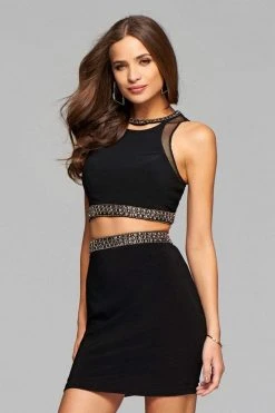 Faviana - S7866 Short Jersey Two-Piece Cocktail Dress With Beaded Trim And Lace-Up Back Cocktail Dresses