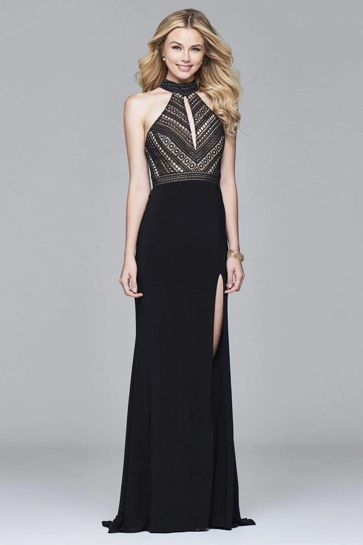 Faviana - S7932 Long Jersey Fit And Flare With Banded Lace Bodice Formal Gowns 5 Faviana - S7932 Long Jersey Fit And Flare With Banded Lace Bodice Formal Gowns