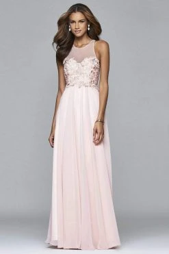 Formal Gowns Faviana - S7997 Long Chiffon Fit And Flare With Applique Top