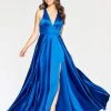 Faviana - Sleek Plunging Halter High Slit Gown S10440 - 1 Pc Royal In Size 10 Available Formal Gowns