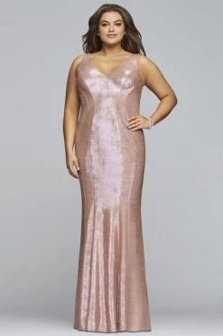 Formal Gowns Faviana - Sleeveless Metallic Jersey V-neck Sheath Dress 9453 - 1 Pc Platinum In Size 14W Available 7 Formal Gowns Faviana - Sleeveless Metallic Jersey V-neck Sheath Dress 9453 - 1 Pc Platinum In Size 14W Available