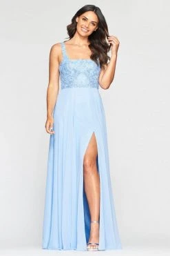 Faviana - Square Neck Chiffon A-Line Prom Dress S10432 - 1 Pc Cloud Blue In Size 8 Available Formal Gowns