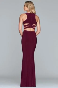 Faviana - Two Piece Halter Jersey Fitted Dress 10206 - 1 Pc Bordeaux In Size 12 Available