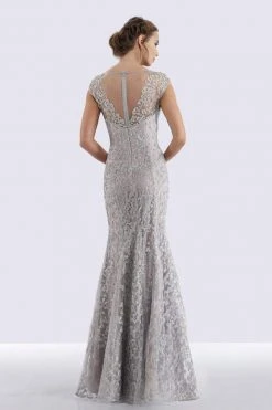 Formal Gowns Feriani Couture 18721 Cap Sleeve V-Neck Embellished Mermaid Gown - 1 Pc Silver In Size 10 Available