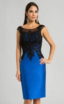 Cocktail Dresses Feriani Couture Beaded Cap Sleeves Sheath Short Dress 26246 - 2 Pcs Royal In Size 6 And Size 8 Available