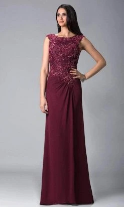 Formal Gowns Feriani Couture - Cap Sleeve Lace Appliqued Column Gown 18402