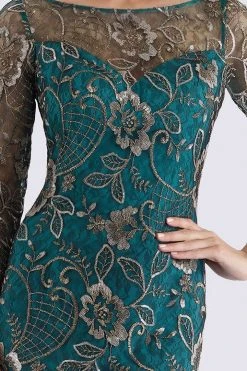 Cocktail Dresses Feriani Couture - Gilt Floral Embroidered Quarter Sleeve Dress
