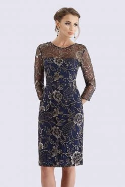 Cocktail Dresses Feriani Couture - Gilt Floral Embroidered Quarter Sleeve Dress