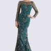 Formal Gowns Feriani Couture - Sequined Floral Long Sleeve Gown 18718 - 1 Pc Navy In Size 12 Available