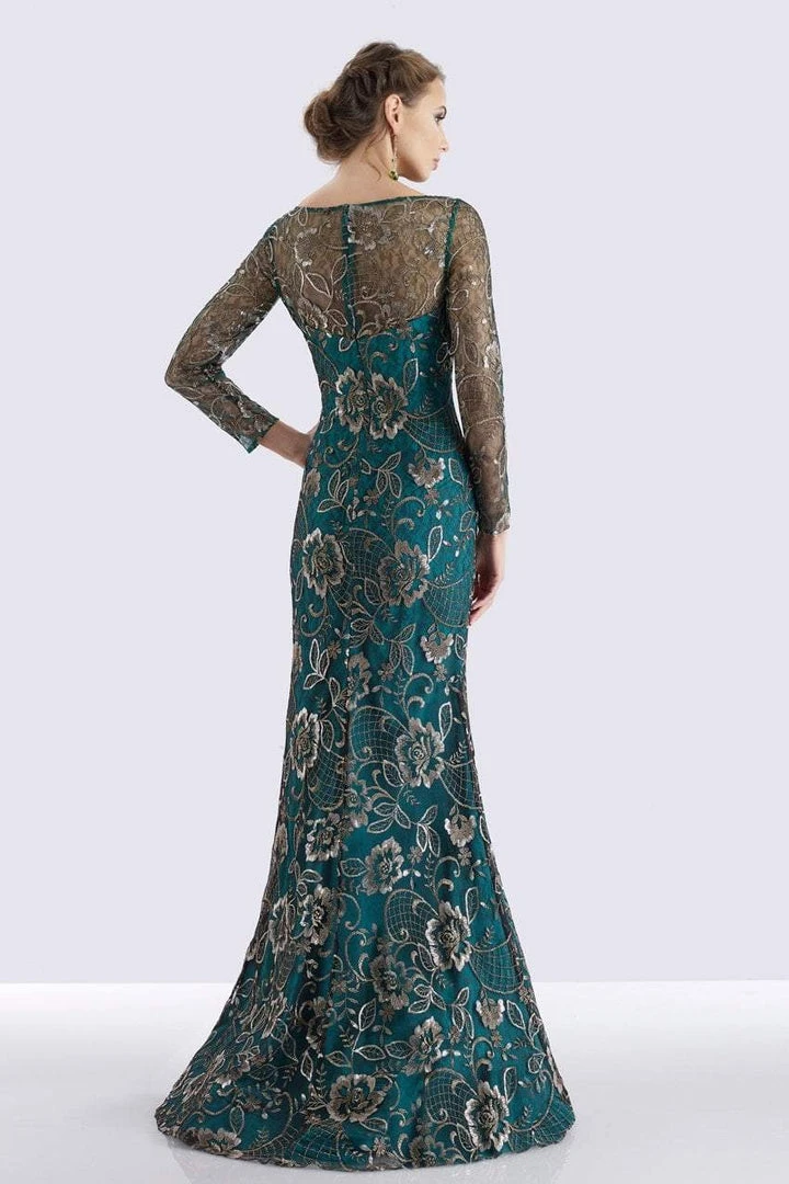 Formal Gowns Feriani Couture - Sequined Floral Long Sleeve Gown 18718 - 1 Pc Navy In Size 12 Available 4 Formal Gowns Feriani Couture - Sequined Floral Long Sleeve Gown 18718 - 1 Pc Navy In Size 12 Available