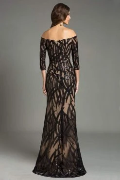 Formal Gowns Feriani Couture Sequined Foliage Off Shoulder Sheath Gown 6 Formal Gowns Feriani Couture Sequined Foliage Off Shoulder Sheath Gown