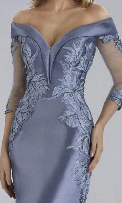 Formal Gowns Feriani Couture - Sheer Quarter Sleeves Embroidered Long Gown 18971 - 1 Pc Silver In Size 16 Available