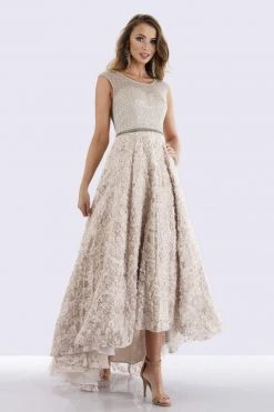 Feriani Couture - Embossed Floral Cap Sleeves High Low Dress 18662 - 1 Pc Stone In Size 6 Available Formal Gowns