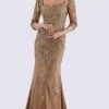 Feriani Couture - Quarter Length Sleeve Appliqued Sheath Gown 26271 - 1 Pc Bronze In Size 10 Available Formal Gowns 2 Feriani Couture - Quarter Length Sleeve Appliqued Sheath Gown 26271 - 1 Pc Bronze In Size 10 Available Formal Gowns