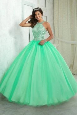 Fiesta Gowns - 56316 Sleeveless Beaded Halter Tulle Ballgown Plus Size Dresses