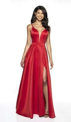 Blush By Alexia Designs Flair Prom - 19016 Sleeveless V Neck A-Line Satin Gown With Slit
