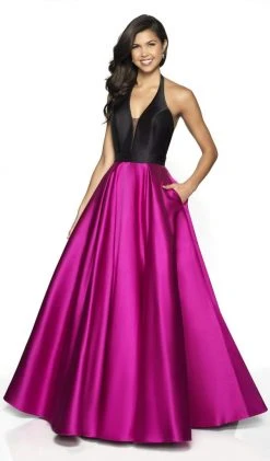 Blush By Alexia Designs Flair Prom - 19019 Two Tone Deep Halter V-neck Mikado Ballgown Formal Gowns