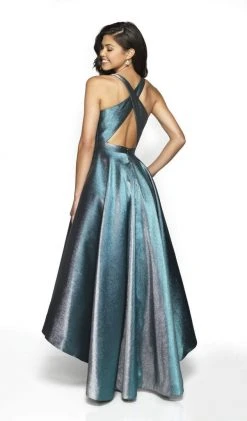 Blush By Alexia Designs Formal Gowns Flair Prom - 19039 Metallic Brocade Deep V-neck High Low A-line Dress