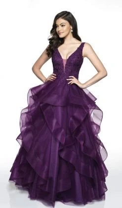 Blush By Alexia Designs Flair Prom - 19052 Sleeveless Lace Top Draped Ruffles Tulle Gown